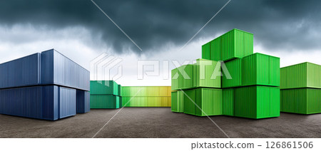 Efficient logistics import strategies are showcased with colorful shipping containers under dramatic sky, highlighting modern transport 126861506