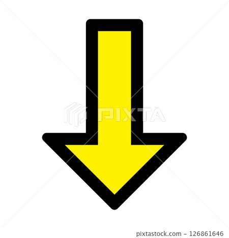 A simple arrow with a yellow center and a black border 126861646
