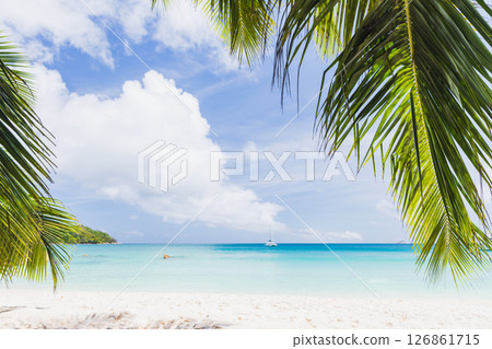 Anse Lazio, Praslin, Seychelles. A scenic view of a serene tropical beach 126861715