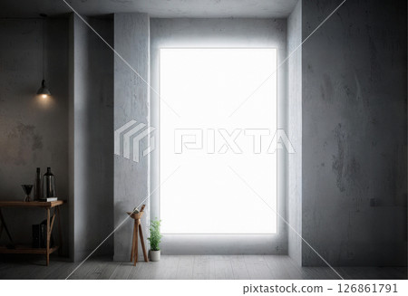 Blank white glowing poster, ai generated, interior background 126861791