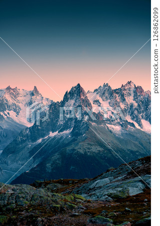 Lac Blanc with Mont Blanc massif in French Alps at Chamonix, France Lac Blanc with Mont Blanc massif in French Alps at Chamonix, France 126862099