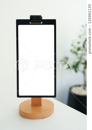 Empty tabletop menu stand with black frame for customize 126862120