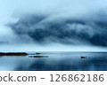 Landscape of flock of bird flying in foggy morning on the lake at New Zealand 126862186