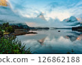 Landscape of Milford Sound with Mitre peak in foggy on the lake during the morning at New Zealand 126862188