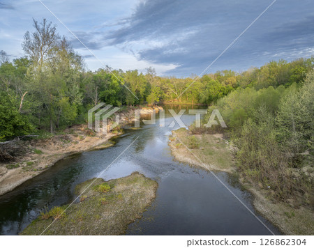 Bourbeuse River near Rosebud, Missouri in springtime scenery, aerial view 126862304
