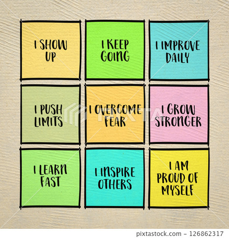I am proud of myself - set of inspirational notes, positive affirmation concept I am proud of myself - set of inspirational notes, positive affirmation concept 126862317