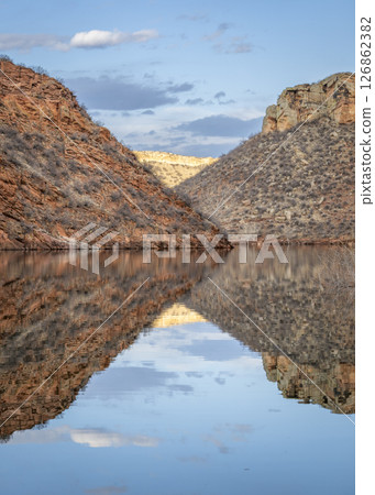 early spring scenery in a sandstone canyon of Horsetooth Reservoir in northern Colorado 126862382