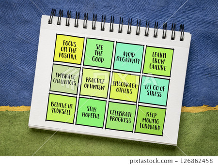 Focus on the positive. A positive mindset helps build resilience, reduce stress, and improve overall wellbeing. Inspirational notes. Focus on the positive. A positive mindset helps build resilience, reduce stress, and improve overall wellbeing. Inspirational notes. 126862458
