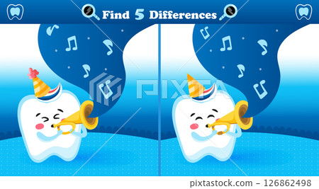Find the Differences Game with Cute Tooth Playing Trombone Find the Differences Game with Cute Tooth Playing Trombone 126862498