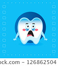 Cute Tooth Character Mascot with Shocked Expression on Blue Background 126862504