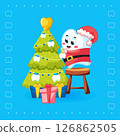 Cute Tooth Santa Decorating Christmas Tree with Golden Garland 126862505