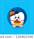 Cute Tooth Character Holding Thanksgiving Turkey 126862506