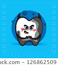 Cute Evil Black Tooth Character Mascot on Blue Background 126862509