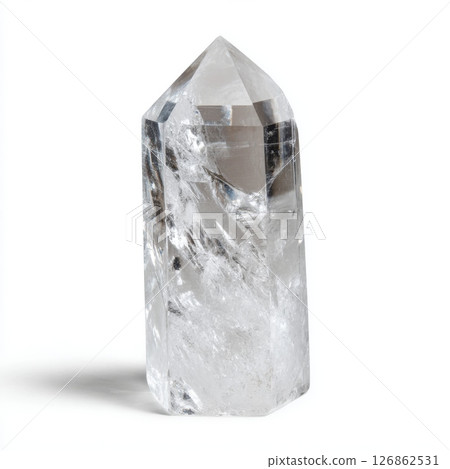 Clear quartz crystal on white background 126862531