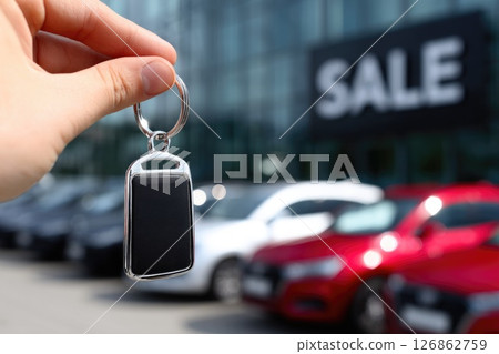 Hand Holding Car Key at Auto Dealership 126862759
