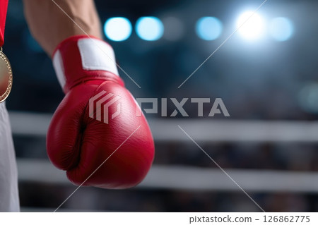 Boxer with Red Glove in Spotlight Boxer with Red Glove in Spotlight 126862775