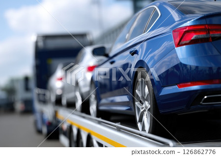 New Cars on Transport Trailer New Cars on Transport Trailer 126862776