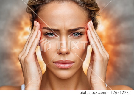 Migraine Attack Concept with Explosive Pain Migraine Attack Concept with Explosive Pain 126862781