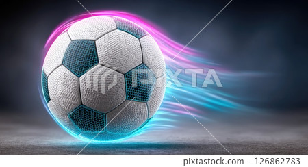 Futuristic Soccer Ball with Neon Speed Trail Futuristic Soccer Ball with Neon Speed Trail 126862783