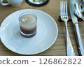 Chocolate mousse on a white plate 126862822