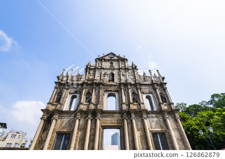 The ruins of St. Paul's Cathedral at Jesus Company Square in Macau, China, is a historic architectural landmark, and a UNESCO World Heritage. 126862879
