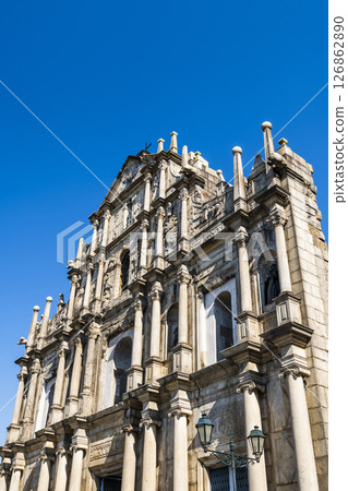 The ruins of St. Paul's Cathedral at Jesus Company Square in Macau, China, is a historic architectural landmark, and a UNESCO World Heritage. 126862890