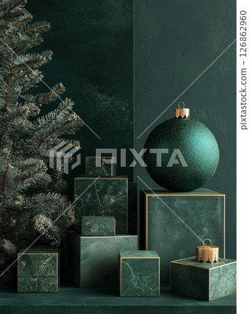 Dark green Christmas gift boxes and ornaments 126862960