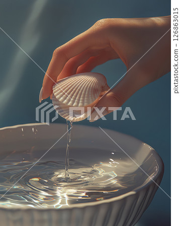 Woman hand holding white seashell 126863015