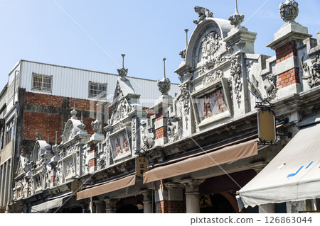 Building view of the Daxi Old Street in Taoyuan, Taiwan. The street is the baroque-style architecture built during Japanese rule. Building view of the Daxi Old Street in Taoyuan, Taiwan. The street is the baroque-style architecture built during Japanese rule. 126863044