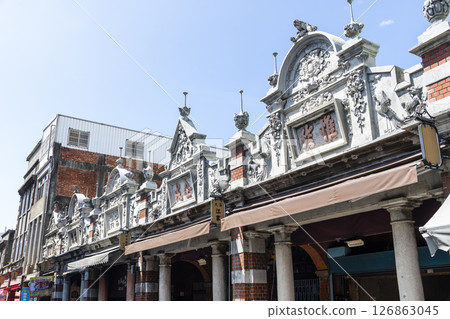 Building view of the Daxi Old Street in Taoyuan, Taiwan. The street is the baroque-style architecture built during Japanese rule.  126863045