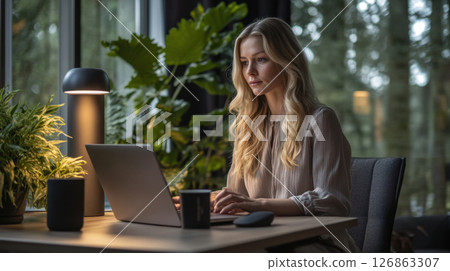 Woman in cozy workspace Woman in cozy workspace 126863307