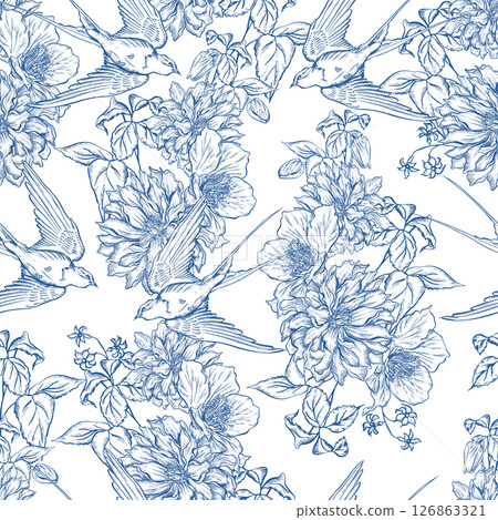Graphic seamless pattern with flowers. Graphic seamless pattern with flowers. 126863321