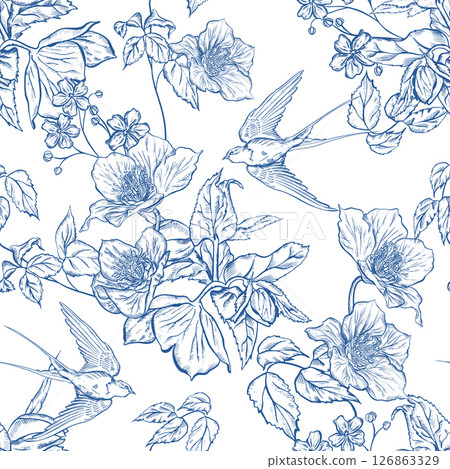 Graphic seamless pattern with flowers. Graphic seamless pattern with flowers. 126863329