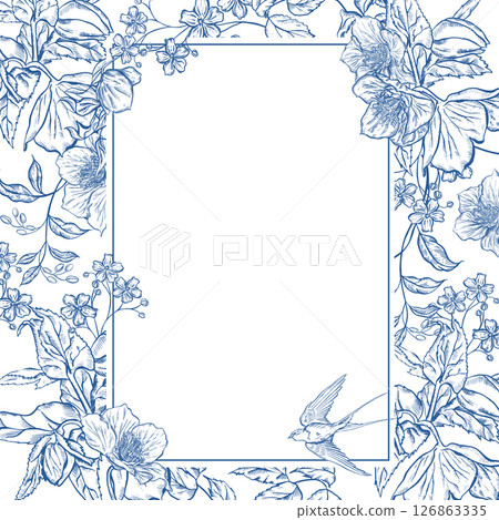 Graphic pink wedding card with flowers 126863335