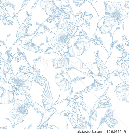 Graphic seamless pattern with flowers. 126863349