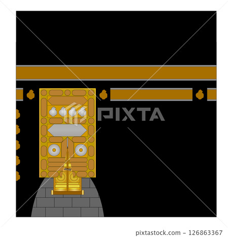 Front view of the Kaaba and the design of the Holy Door 126863367