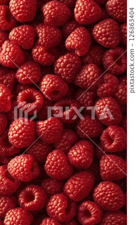 Fresh raspberries piled together 126863404