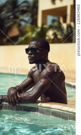 Relaxing by the pool on a sunny day Relaxing by the pool on a sunny day 126863468
