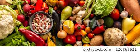 The autumn farm harvest brings fresh, organic vegetables that are ripe, wholesome, and ready to be enjoyed in healthy, farm-to-table meals, local seasonal vegetables 126863621