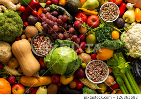 Organic seasonal vegetables from an autumn farm harvest, including fresh, ripe veggies grown naturally and handpicked for quality Organic seasonal vegetables from an autumn farm harvest, including fresh, ripe veggies grown naturally and handpicked for quality 126863688