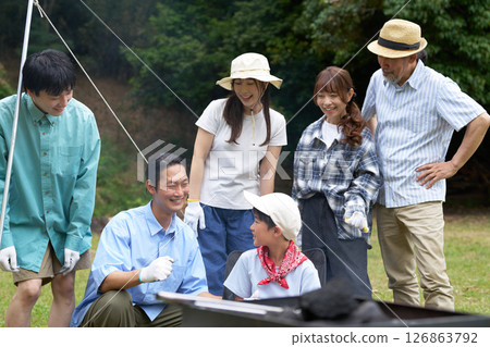 Smiling campers chatting Smiling campers chatting 126863792