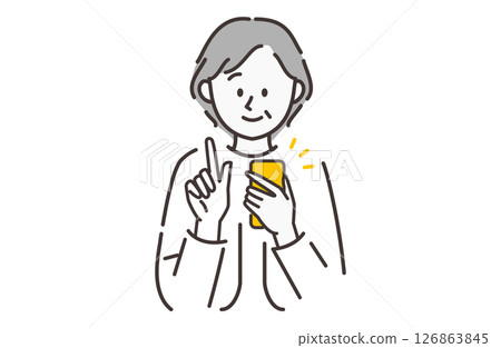 An elderly woman holding a smartphone in one hand 126863845