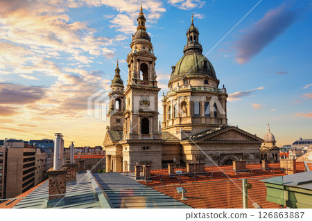 St. Stephen's Basilica Dome and the roofs of Budapest, Hungary 126863887
