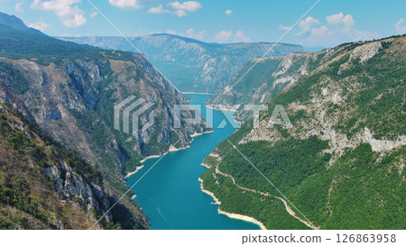 Piva river canyon aerial Montenegro 126863958