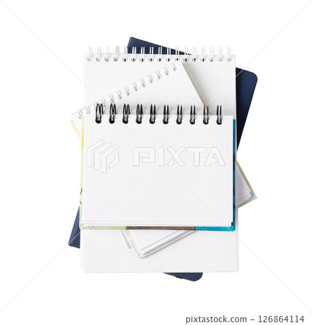 Paper notebooks isolated on white background with clipping path Paper notebooks isolated on white background with clipping path 126864114