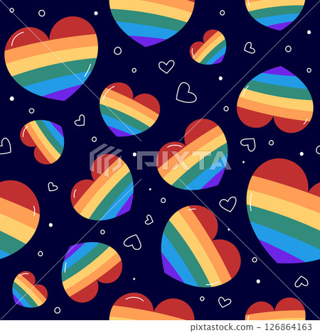 LGBT pattern, seamless vector background. Cute heart shapes, rainbow flags. Pattern with sexual minorities symbol. Hand drawn elements. Pride Month repeat illustration LGBT pattern, seamless vector background. Cute heart shapes, rainbow flags. Pattern with sexual minorities symbol. Hand drawn elements. Pride Month repeat illustration 126864163