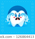 Sad Tooth Character Crying on Blue Background Mascot 126864413