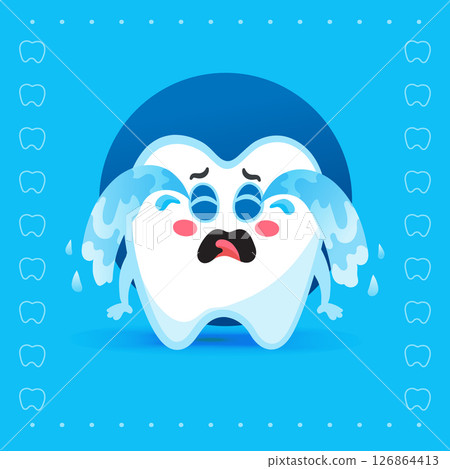 Sad Tooth Character Crying on Blue Background Mascot Sad Tooth Character Crying on Blue Background Mascot 126864413