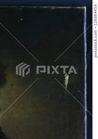 restoration and conservation of a very old canvas, restoration of a painting, restorer at work, place for text 126864459