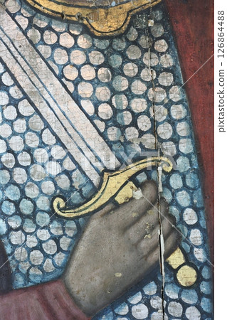 Restoration: close up of a painting final retouch Restoration: close up of a painting final retouch 126864488